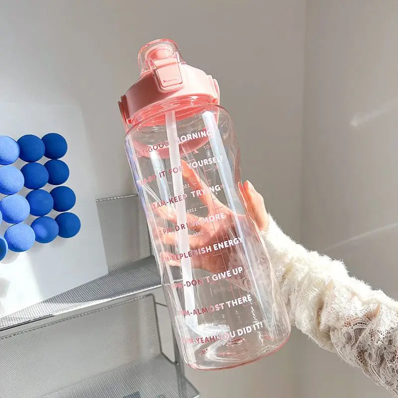🚰💪 2L Sports Water Bottle – With Straw & Time Marker for Hydration! 🕒🏋️‍♀️