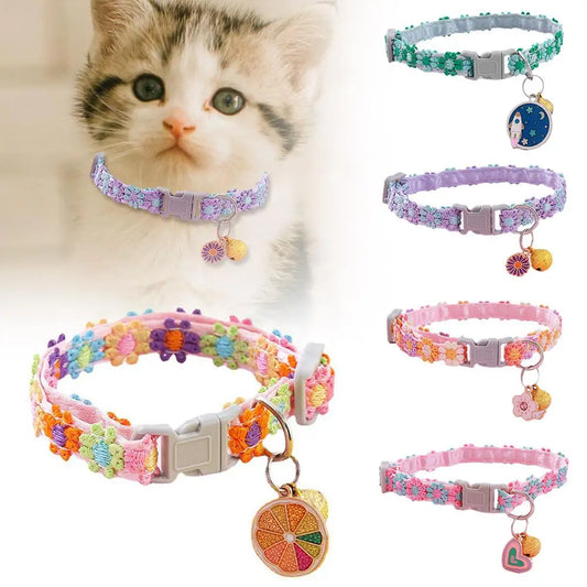 🌸🐶 Adjustable Colorful Lace Collar with Bell – Cute & Stylish!