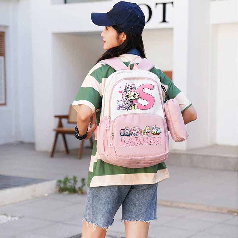 🎓 Large Anime School Backpack + Pencil Case 🖊️ | Cartoon A–Z Letter Design ✨