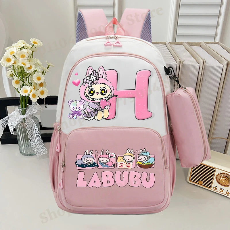 🎓 Large Anime School Backpack + Pencil Case 🖊️ | Cartoon A–Z Letter Design ✨