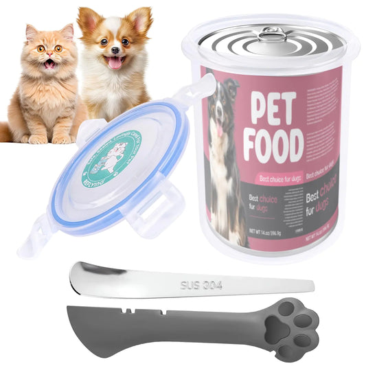 Canned Dog Food Storage LidsReusable Airtight Can Cover Pet Food Sealer - Keeps Dog Food Lids Storage Can Fresh dog Food Lids Container Eliminates Odor Easy To Use With SUS 304 SpoonCan Opener