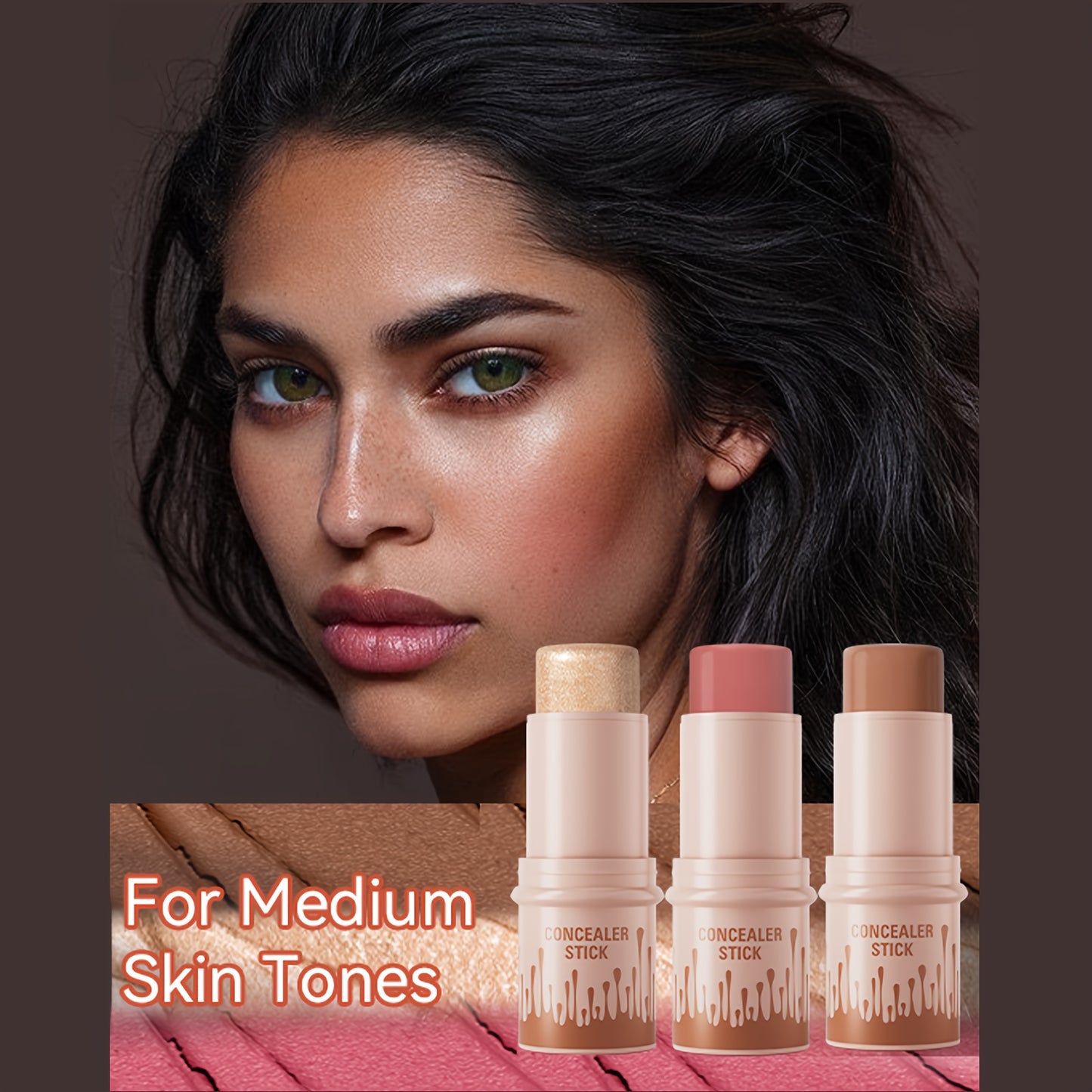 ✨ 3-Piece Cream Contour Kit – Contour, Blush & Highlighter Sticks + Brush | Waterproof & Long-Lasting