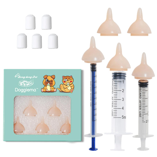 Doggiema Silicone Feeding Nipples and Syringe for Newborn Kittens Puppies Small Animals Rabbits Dongdong pet