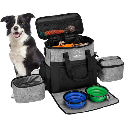 HMLIN OUTOOORS 6 Set Dog Travel Bag Dog Travel Accessories Includes 2 Travel Dog Food Container2 Collapsible Dog Bowls 1 Placemat Dog Travel Essentials