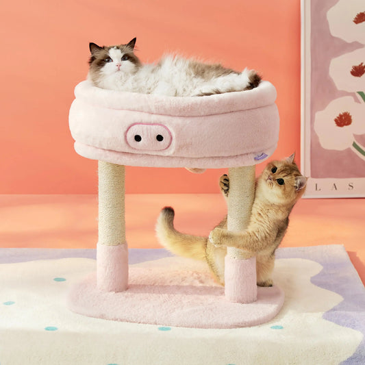 Lesure Cute Cat Tree Tower - Cat Tower with Nature Sisal Scratching Post for Indoor Large Cats and Kittens Featuring with Soft Removable Cat BedWide Perch Playful Toy 22x16.5x22.8in，Pink