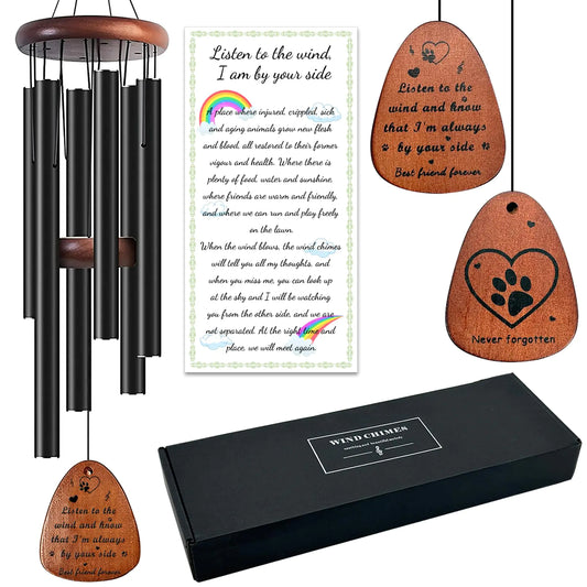 Fhiny Dog Memorial Wind Chime 28 Pet Memorial Wind Chimes for Loss of Dog 6 Tube Metal Wind Chimes Dog Passing Away Gifts with Poem Card Pet Loss Remembrance Gifts Sympathy Gifts for Dog & Cat